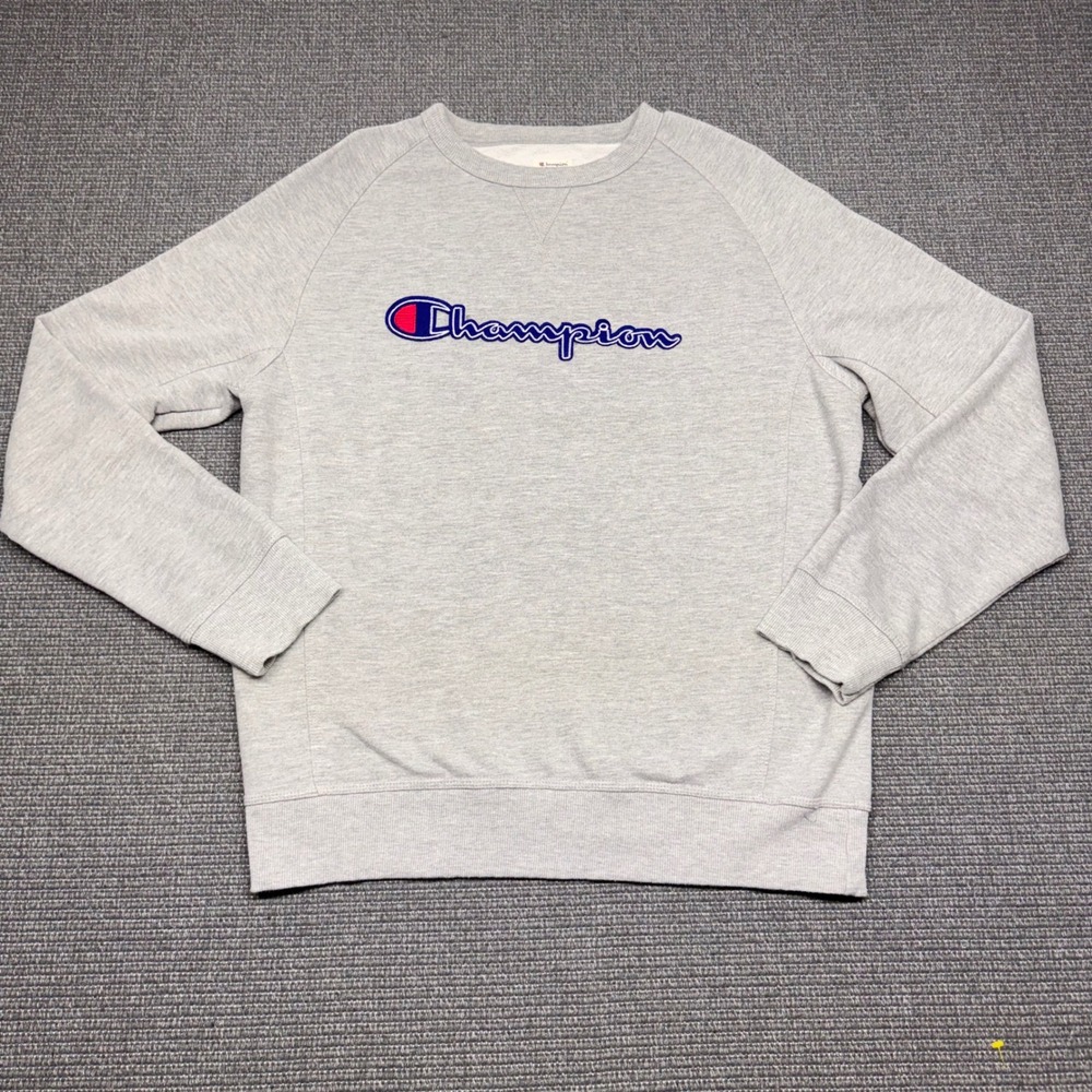 Champion Mens Authentic Athletic Crewneck Sweatshirt Gray Embroidered Logo Large